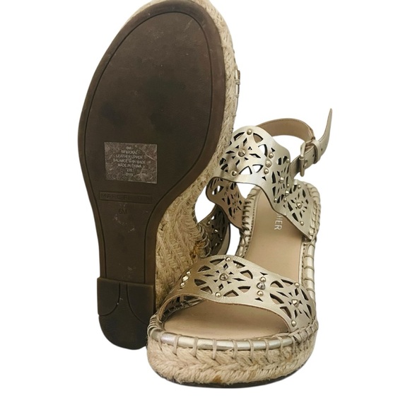 Mark Fisher Metallic Gold Laser Cutout 4” Wedge Sandals - Picture 3 of 5